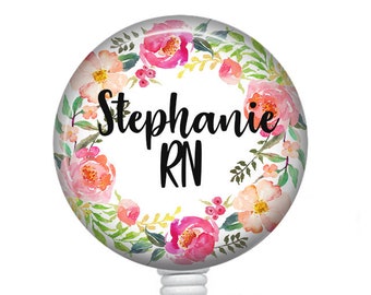 Personalized Badge Reel/Retractable Badge/Nurse Badge Reel/Badge Holder/ID Holder/Badge Reel/Nurse Gift/Nurse Badge/Name Badge/Floral badge