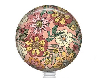 Retro Floral Badge Reel/Boho Badge Reel/Badge Reel/Nurse Badge/Badge Holder/ID Holder/Badge Reel/Nurse Gift/Retractable Badge/Beaded