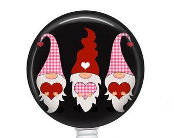 Valentine Gnomes Badge/Gnome Badge Reel/Badge Holder/ID Holder/Badge Reel/Nurse Badge/Nurse Gift/Retractable Badge/Valentine's Day badge