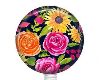 Floral Badge Reel/Badge Reel/Nurse Badge/Badge Holder/ID Holder/Badge Reel/Nurse Gift/Name Badge/Retractable Badge/Spring Badge Reel