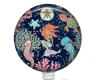Mermaid Badge Reel/Retractable Badge Reel/Nurse Badge Reel/Badge Holder/ID Holder/Badge Reel/Nurse Gift/Summer badge/Sea Life Badge/Seahorse