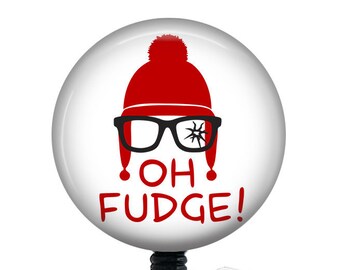 Christmas Badge Reel/Badge Holder/ID Holder/Badge Reel/Nurse Gift/ Christmas Badge Reel/Nurse Badge Reel/Oh Fudge/Retractable badge