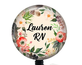 Personalized Badge Reel/Retractable Badge/Nurse Badge Reel/Badge Holder/ID Holder/Badge Reel/Nurse Gift/Nurse Badge/Name Badge/Floral badge