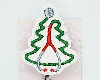 Christmas Stethoscope Badge Reel/Nurse Badge Reel/Badge Holder/ID Holder/Badge Reel/Nurse Gift/Med Student Gift/Christmas Badge Reel