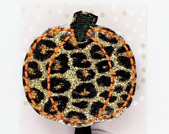 Leopard Pumpkin Badge Reel/Pumpkin badge/Badge Holder/ID Holder/Badge Reel/Nurse Badge/Nurse Gift/fall badge/Retractable Badge/Autumn Badge