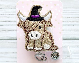 Halloween Highland Cow Badge Reel/Retractable Badge Reel/Nurse Badge Reel/Badge Holder/ID Holder/Badge Reel/Nurse Gift/Halloween badge reel