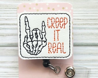 Halloween Badge Reel/Badge Holder/ID Holder/Badge Reel/Nurse Gift/Halloween/Nurse Badge/funny badge reel/Creep it real/Skeleton badge