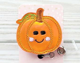 Kawaii Pumpkin Badge Reel/Halloween Badge Reel/Badge Holder/ID Holder/Badge Reel/Nurse Badge/Nurse Gift/Retractable Badge/Fall badge reel
