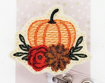 Pumpkin Badge Reel/Fall badge reel/Badge Holder/ID Holder/Badge Reel/Nurse Badge/Nurse Gift/fall badge/Retractable Badge/Autumn Badge