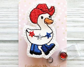 Patriotic Goose Badge Reel/4th of July Badge Reel/Badge Holder/ID Holder/Nurse Badge/Nurse Gift/Retractable Badge/Cowboy Goose