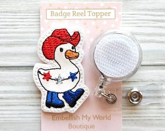Patriotic Cowboy Goose Interchangeable Badge Reel Topper/Badge Holder/ID Holder/Badge Reel/Nurse Badge/Swappable Badge/nurse gift
