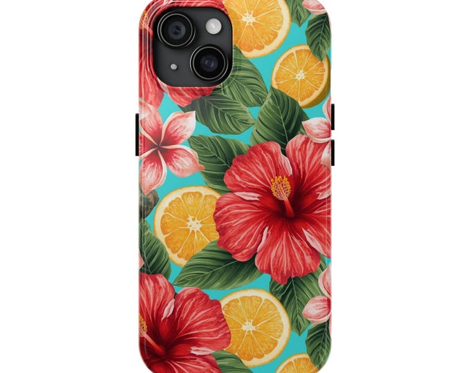 Featured listing image: Tropical Hibiscus Pattern Phone Case/Floral/Citrus/Beach/Vacation Case/Gift for Her/