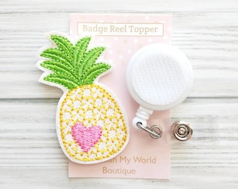 Pineapple Interchangeable Badge Reel Topper/Badge Holder/ID Holder/Badge Reel/Nurse Badge reel/Swappable Badge/Summer badge/Embroidered