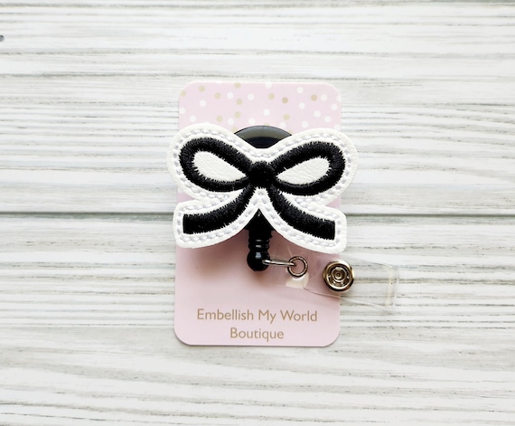 Black Coquette Bow Badge Reel/Retractable Badge Reel/Nurse Badge Reel/Badge Holder/ID Holder/Badge Reel/Nurse Gift/Black bow/Interchangeable