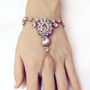 Sonia Gold Hand Chain Bridal Hand Jewelry Gold Hand Bracelet Boho Slave Bracelet Bohemian Ring Bracelet Rhinestone Bracelet Gold Jewelry image 8