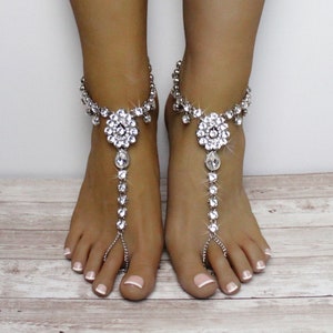 Sonia Barefoot Sandals Rhinestone Jewelry Boho Bride Sandals - Etsy