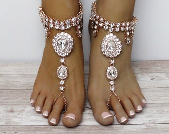Gold Barefoot Sandals Beach wedding Shoes Barefoot Bride Sandals Destination Wedding Shoes Gold anklet Foot Jewelry for bride Amelia Anklet