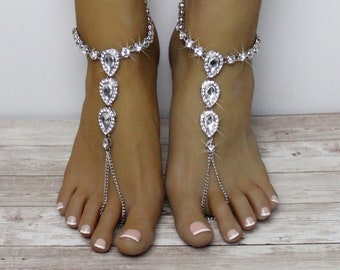 Nia diamantes de imitación sandalias descalzas Bridal foot jewelry beach wedding shoes bottomless sandalias silver anklet beach wedding barefoot bride anklet