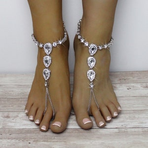 Nia rhinestone barefoot sandals Bridal foot jewelry beach wedding shoes bottomless sandals silver anklet beach wedding barefoot bride anklet