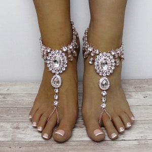 Oro Rosa Pie Joyería para la Novia Boda Sandalias Descalzas Oro Rosa Tobillera Oro Rosa Joyería Novia Descalza Boho Novia Regalo para Ella