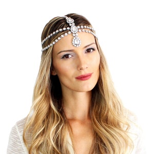 Luna Bridal Head Chain Rhinestone Hair Jewelry Head Jewelry Bridal Hair Piece for the Bride Silver Head Chain Bohemian Bridal Hair Jewelry