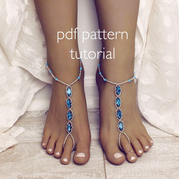 Barefoot Sandals PDF Foot jewelry tutorial patter tutorial Beading tutorial for anklet toe bracelet something blue tutorial beading pattern