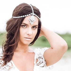 Leah Hair Jewelry Bridal Head Chain Bridal Headwear Bridal jewelry Bridal Head Chain Rhinestone Head Jewelry Boho Bride Silver Head Chain