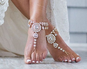 Starla Barefoot Sandals Beach Wedding Jewelry Foot Jewelry Bohemian Wedding Sandals Anklet Foot Thong Rhinestone Sandals Bridesmaids Gift