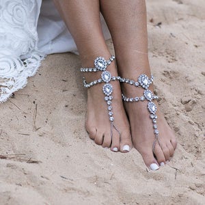 Luna Barefoot Sandals Silver Anklet Rhinestone Sandals Foot Jewelry for ...
