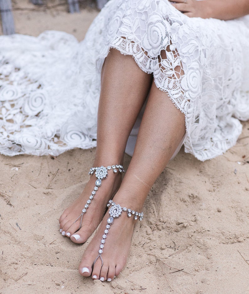 Sonia Barefoot Sandals Rhinestone Jewelry Boho Bride Sandals Etsy
