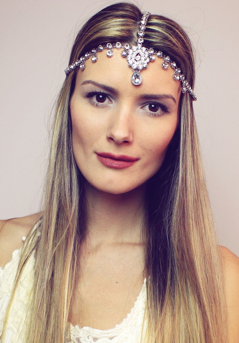 Ariana Head Chain Head Jewelry Rhinestone Headpiece Silver Etsy