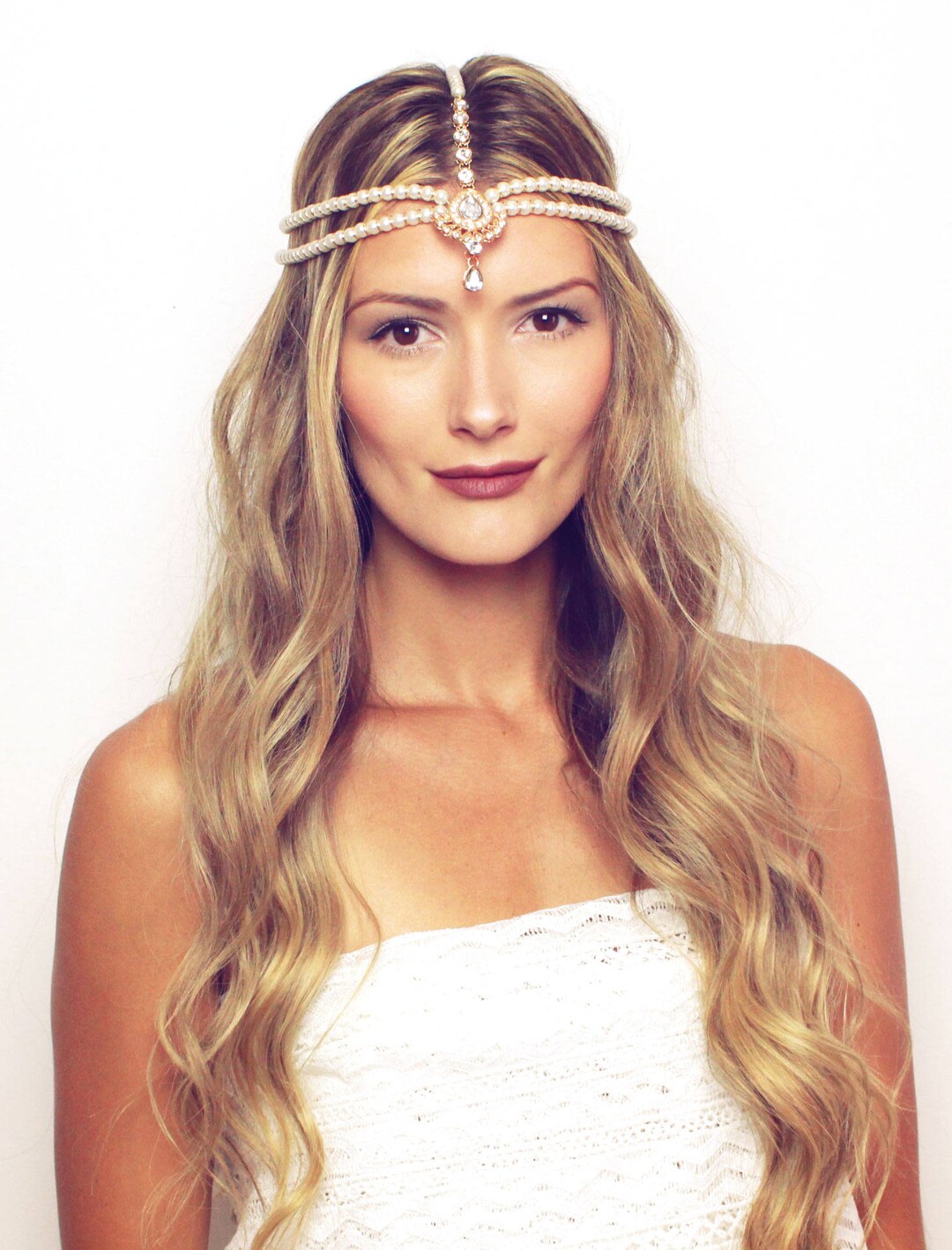 Aria Pearl Head Chain Head Jewelry Head Piece Wedding Hair Etsy