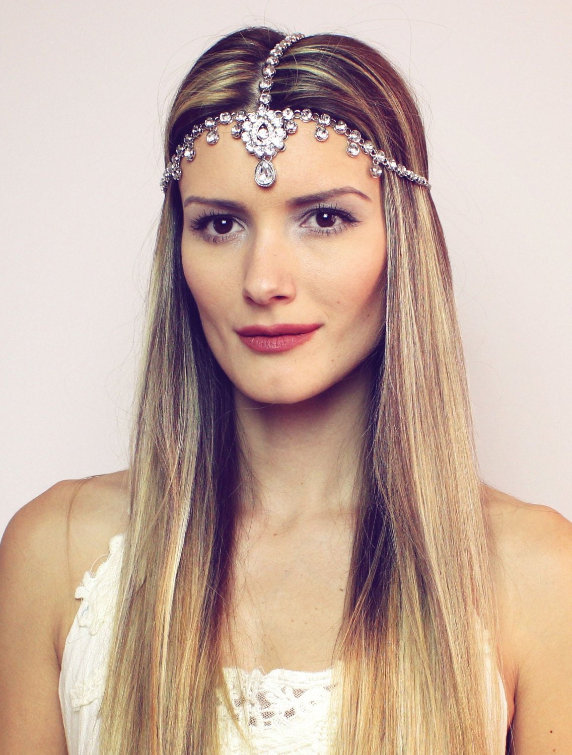 Tending! Silver Rhinestone Hair Chain Wedding Festival Boho Amazon.com: Missgrace Bridal Women Simple Silver Shining  main image 2