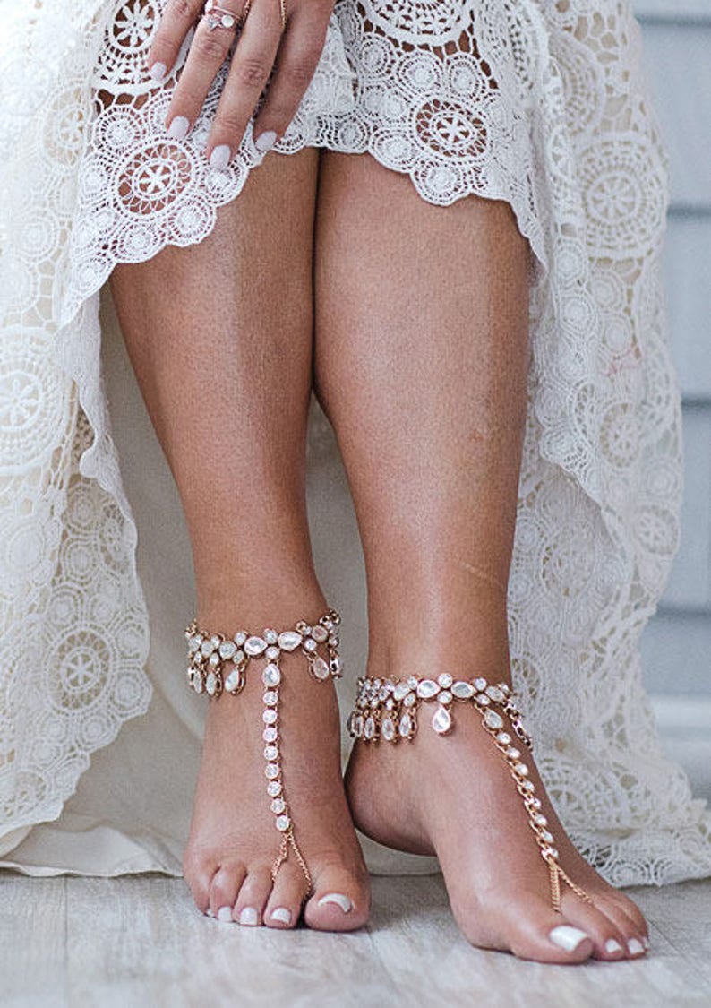 Faith Gold Barefoot Sandals Rhinestone Foot Jewelry Gold | Etsy