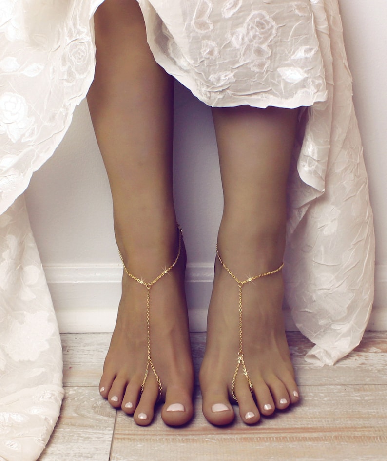 Minimalist Barefoot Sandals Gold Anklet Golden Foot Jewelry Etsy