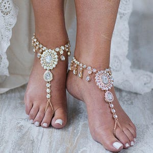 Starla Barfuß Sandalen Strand Hochzeit Schmuck Fußschmuck Boho Hochzeit Sandalen Fußkettchen Fuß Thong Strass Sandalen Brautjungfern Geschenk Bild 5