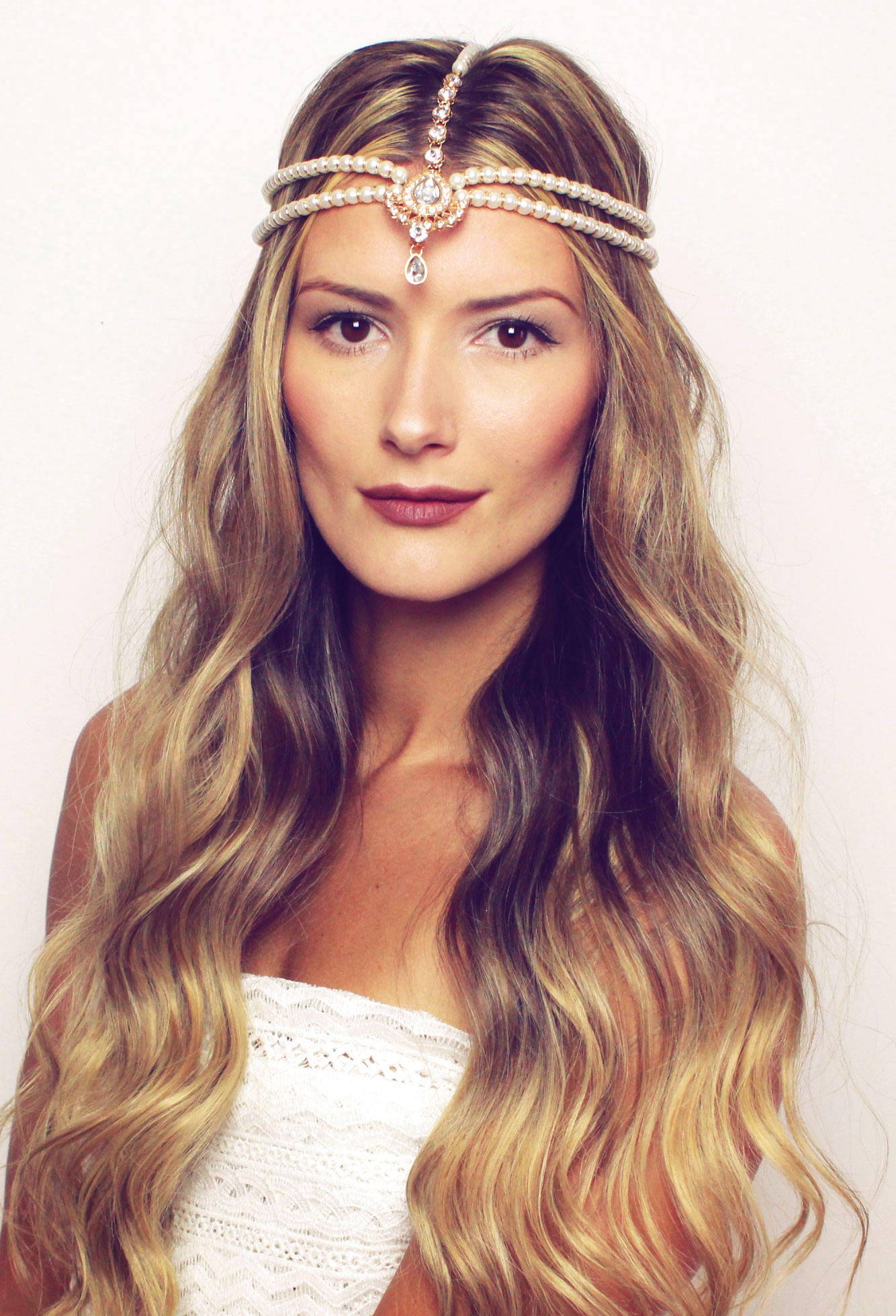 Aria Pearl Head Chain Head Jewelry Head Piece Wedding Hair Etsy