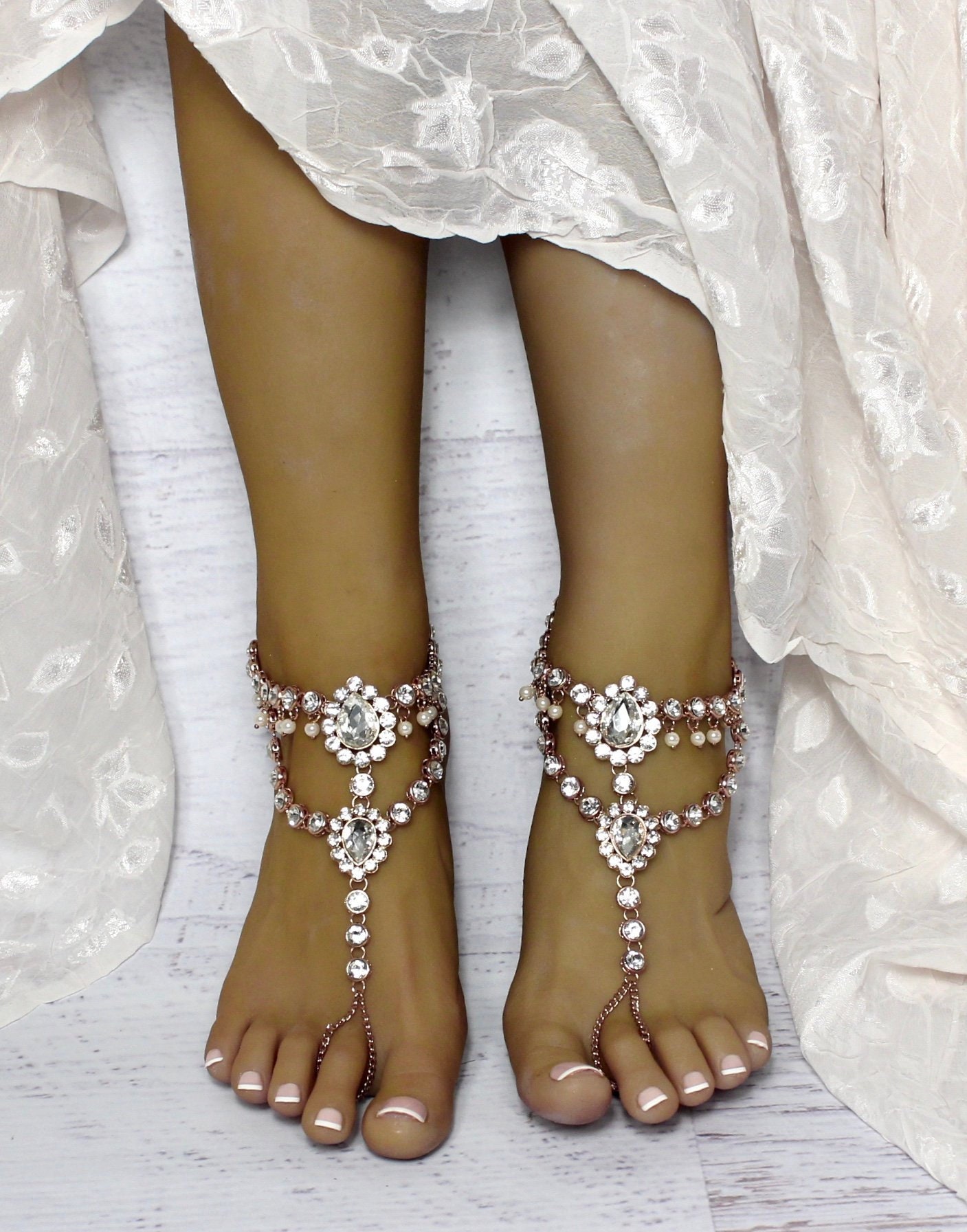 Footless Sandal,Bridesmaid Foot Jewelry -SD 039 Wedding Rose Gold Rhinestone Foot Jewelry Trouwen Schoenen Bruiloftsschoenen Ddames Bridal Foot Jewelry Silver Barefoot Sandals 