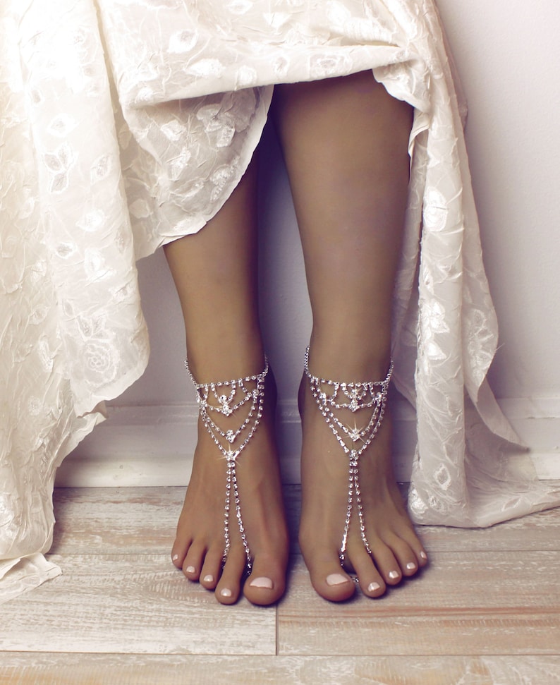 Zainab Barefoot Sandals Bridal Foot Jewelry Rhinestone Anklet Etsy Canada
