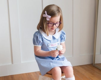 Monogrammed Tab Dress | Preppy Personalized Gingham Front Pleat Baby and Girls Dress | Perfect for Easter, Summer, Birthdays, Pictures