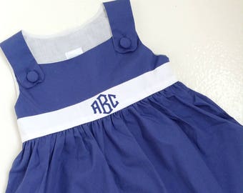 Monogrammed Dress | Preppy Navy Sash Dress | Perfect for weddings, pictures, Easter, back-to-school, and more!