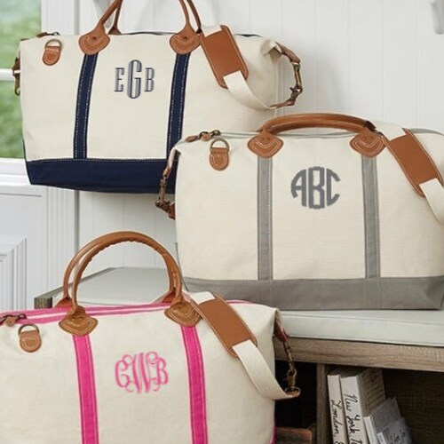 Monogrammed Weekender Personalized Canvas and Leather Travel - Etsy