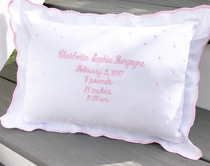 Monogram Birth Announcement Baby Pillow Personalized Swiss Dot Nursery