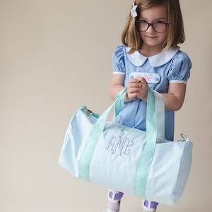 Monogrammed Seersucker Duffle Bag | Personalized Kids Duffel Barrel Bag | Ballet Bag, Camping, Overnight Trips, Sleepovers, Birthday