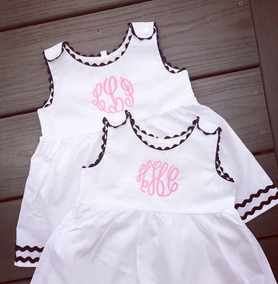 Monogrammed Dress | Preppy White Summer Dress with Dark Navy Trim | Perfect for birthday's, Easter, Fourth of July & more!