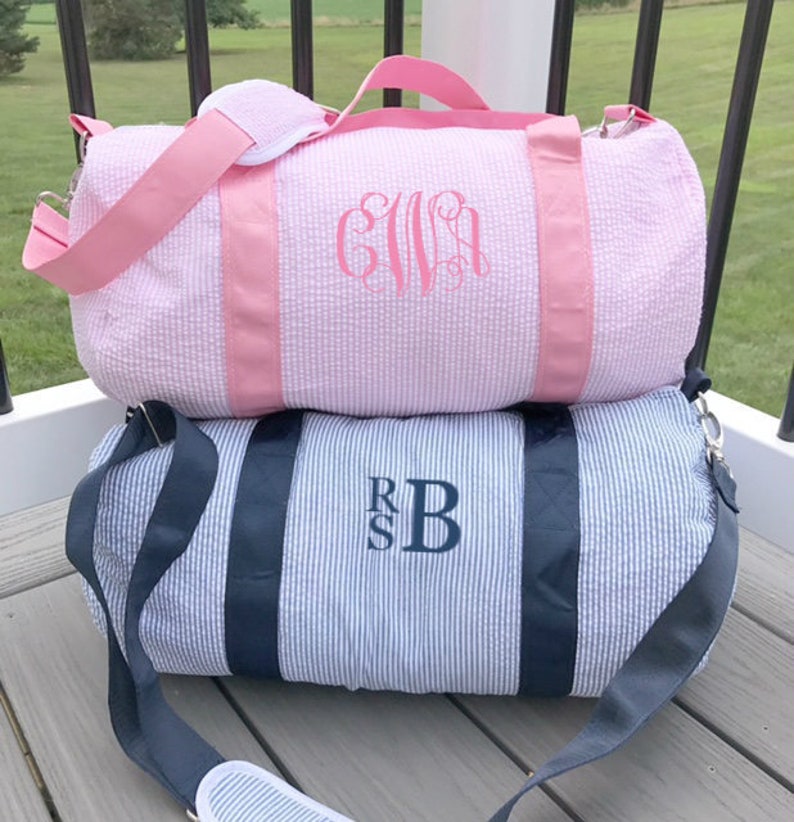 Monogrammed Seersucker Duffle Bag Personalized Kids Duffel Etsy