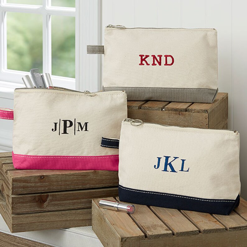 Monogrammed Cosmetic Bag Personalized Canvas Colorblock - Etsy
