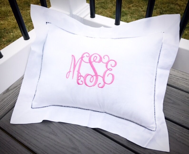 Monogrammed Pillow Personalized White Linen Pillow Newborn Etsy