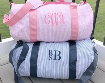 Monogrammed Duffle Bag | Personalized Seersucker Kids Barrel Bag | Preppy Children's Travel Bag | Ballet--Sports--Sleepovers--Daycare