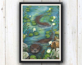 Otter animal art print/ Spirit animal print/ Nursery nature art